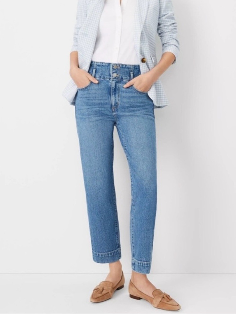 Ann Taylor The Easy Straight Denim Jeans Size 10 Crop Pants Corset Waist